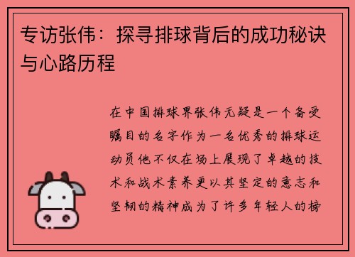 专访张伟：探寻排球背后的成功秘诀与心路历程
